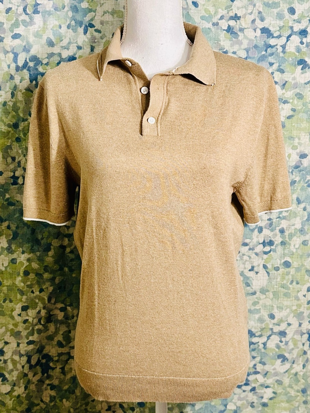Cactus Man Ricky Singh Tan Knit Polo Sweater Size S
